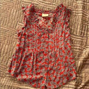Maeve Red and Gray Patterned Blouse